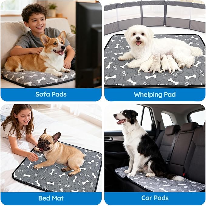 Washable Pee Pads for Dogs, Absorbent Reusable Puppy Training Pads, Leakproof, Non-Slip, Waterproof Cat Doggie Pad Pet Potty Mat for Indoor&Outdoor, Whelping, Playpen, Crate, Gray 20"x28"