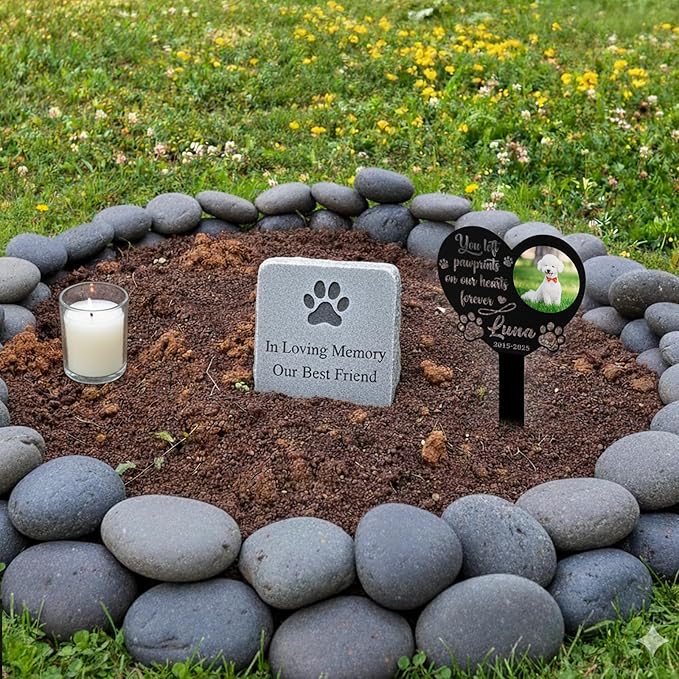 Custom Dog Grave Markers Outdoor, Personalized Pet Grave Marker Dog Memorial with Photo and Name, Outdoor Weatherproof Pet Cemetery Sign, Personalized Dog Memorial Gifts for Loss of Dog