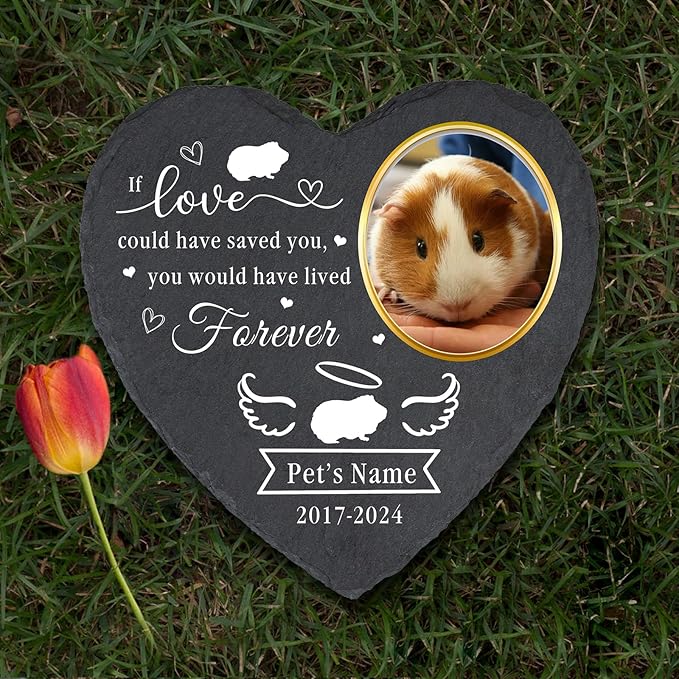 Personalized Pet Memorial Gifts for Loss of Guniea Pig, Custom Hamster Memorial Stone with Photo, Pet Sympathy Gifts for Hamster Lovers, Guniea Pig Headstones, Guniea Pig Grave Marker
