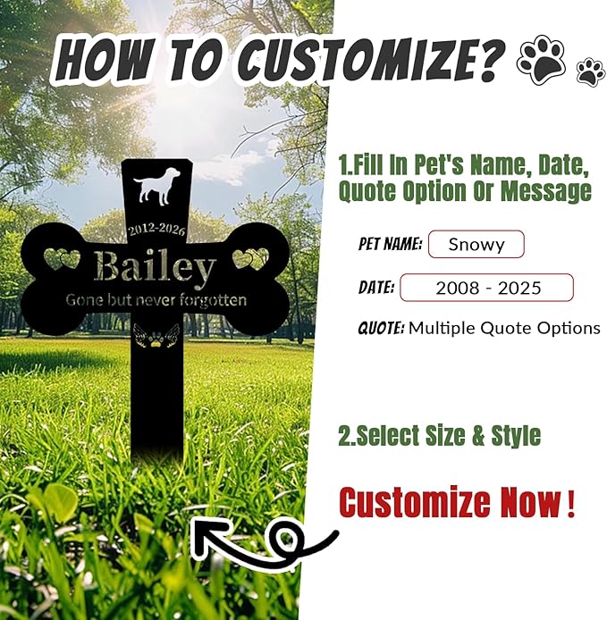 Personalized Dog Grave Marker Outdoor, Waterproof Memorial Cross for Dog Grave with Custom Name Dates, Garden Grave Markers for Dogs, Sympathy Gift for Loss of Pet