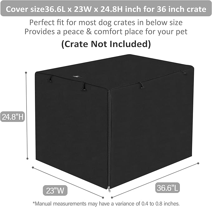 X-ZONE PET Double Door Dog Crate Cover - Polyester Pet Kennel Cover (Fits 24 30 36 42 48 inches Wire Crate) (36 Inch, Black)