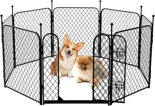 Paw Safe Playpen for Indoor Small Dogs, 24 Inch 8 Panels Anti-Pinch Diamond Mesh Dog Fence, Metal Stable Dog Play Pen with Door, Portable Pet Playpen for Outdoor RV Camping Yard Garden