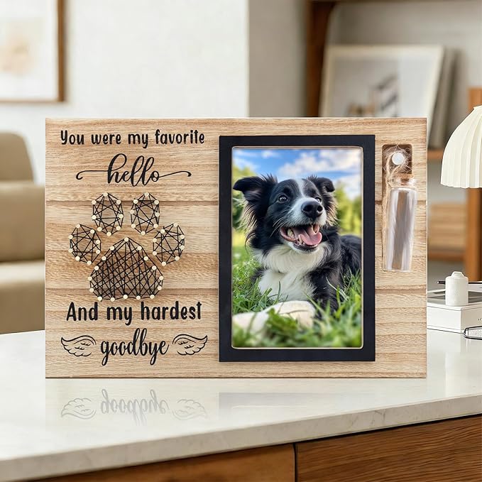 Dog Memorial Picture Frame – 4x6 Wooden Photo Frame for Pet Loss – Sympathy Remembrance Gift for Dog or Cat Lovers (Black Paw)