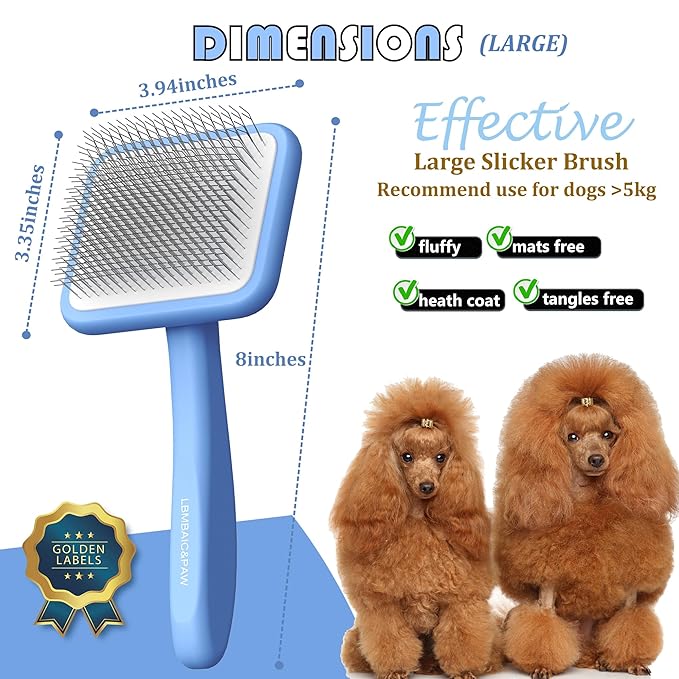 Dog Slicker Brushes for Poodles,Doodles,Goldendoodle,Bernedoodle.Slicker Brush for Thick Long Curly Fur Deshedding,Fluff,Grooming.Remove Loose Fur Quick Easy.Long Pin Slicker Brush.Wood body(Large)