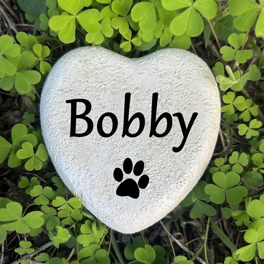 Personalized Pet Memorial Garden Stone for Cat Or Dog ，Small Heart Shaped Pet Grave Marker，Customizable Pet's Name and Paw Print.
