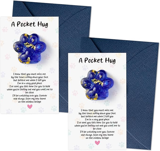 Loss of Pet Sympathy Gift - 2 Pack Glitter Blue Mini Paw Pocket Hug Toy with Memorial Card Envelope Remembrance Bereavement Gift Loss of Dog Cat Sympathy Favor Pet Lovers Stress Relief Toy