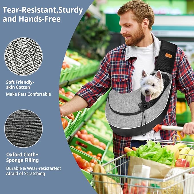 Cuby Pet Sling Carrier for Small Dogs Cats,Drawstring & Zipper Security Hook Triple Designs for Pets' Securty Dog Bag,Breathable Travel Pet Puppy Sling Carrier with Adjustable Strap(L (9.5-13.5 lbs))