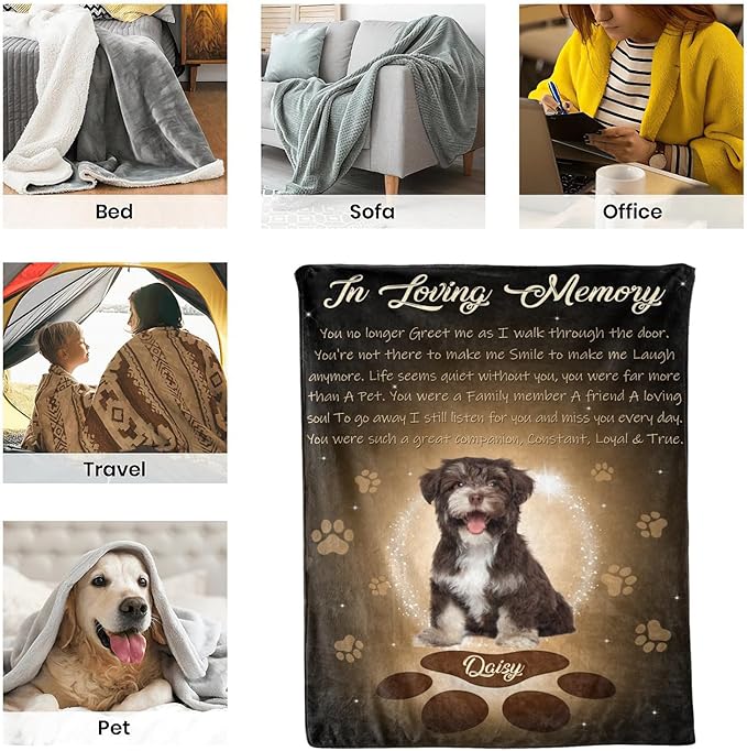 Personalized Dog Memorial Blanket with Photo:Made in USA,Custom Pet Memorial Gifts for Loss of Dog,Cat,Pet,Sympathy Bereavement for Loss of Lover