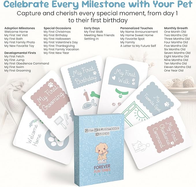 Pet Milestone Cards – Celebrate Your Pet’s Journey, Growth and Key Moments with Keepsake Cards - Perfect for Dogs, Cats, Puppies, and Kittens - Ideal as a Pet Adoption Gift, Pet Memory Book