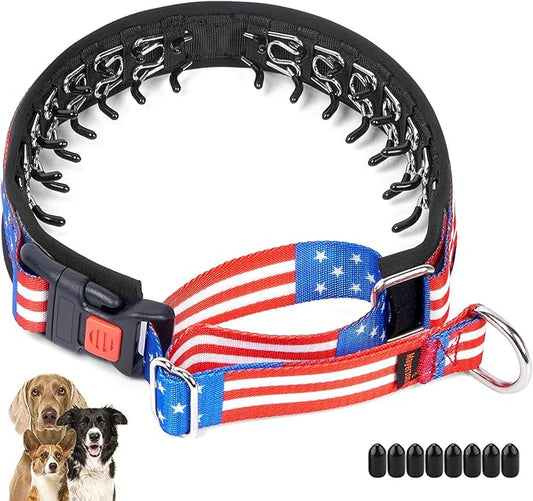 Mayerzon Martingale Prong Collar for Dogs, Patented No Pull Pinch Collar with American Flag and Buckle for Small Medium Large Dogs Training Walking Hunting, Adjustable and Heavy Duty(XL, Flag)