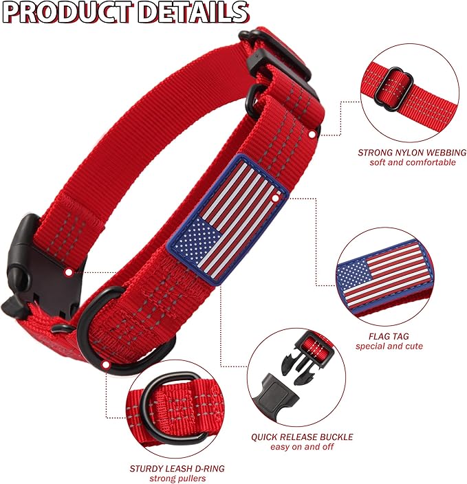 Martingale Dog Collar Quick Release Buckle No Pull Reflective Non-Slip for Medium Large Dogs Training (Red, Medium)