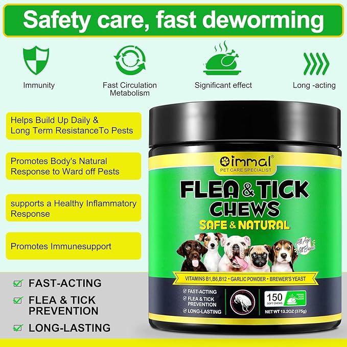 Flea and Tick Prevention for Dogs, 150PCS Chewable Flea and Tick Treats for Dogs (Peking Duck Flavor)