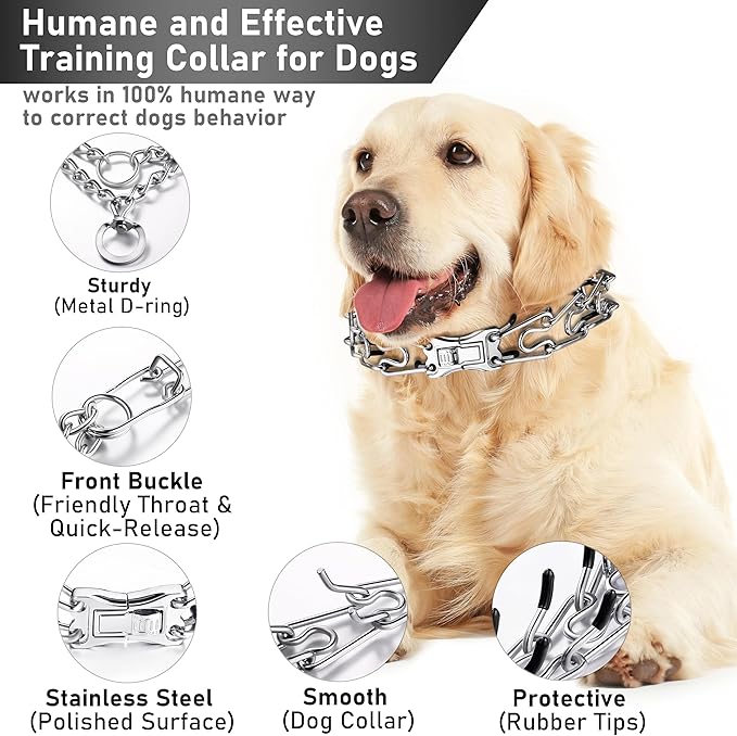 Dog Training Collar Adjustable Stainless Steel Collar with Quick Release Buckle for Small Medium Large Dog (S Girth 11.2"-14.5")