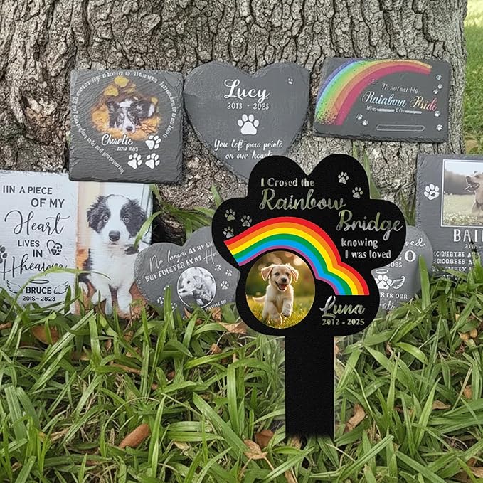 Custom Dog Grave Markers Outdoor, Personalized Pet Grave Marker Dog Memorial with Photo and Name, Outdoor Weatherproof Pet Cemetery Sign, Personalized Dog Memorial Gifts for Loss of Dog