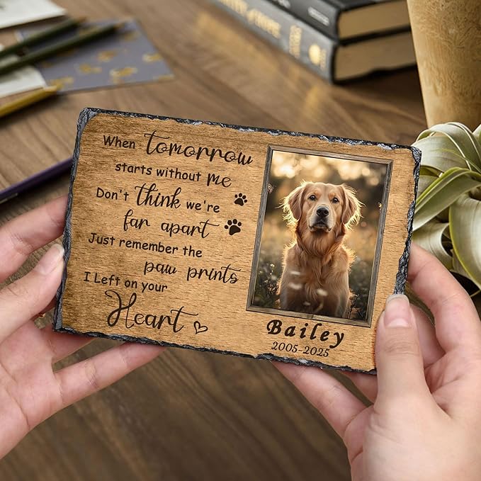 Ships Next Day Personalized Dog Memorial Gifts for Loss of Dog, Custom Pet Memorial Stone with Photo Name Date Bereavement Sympathy Gift for Dog Cat Lover