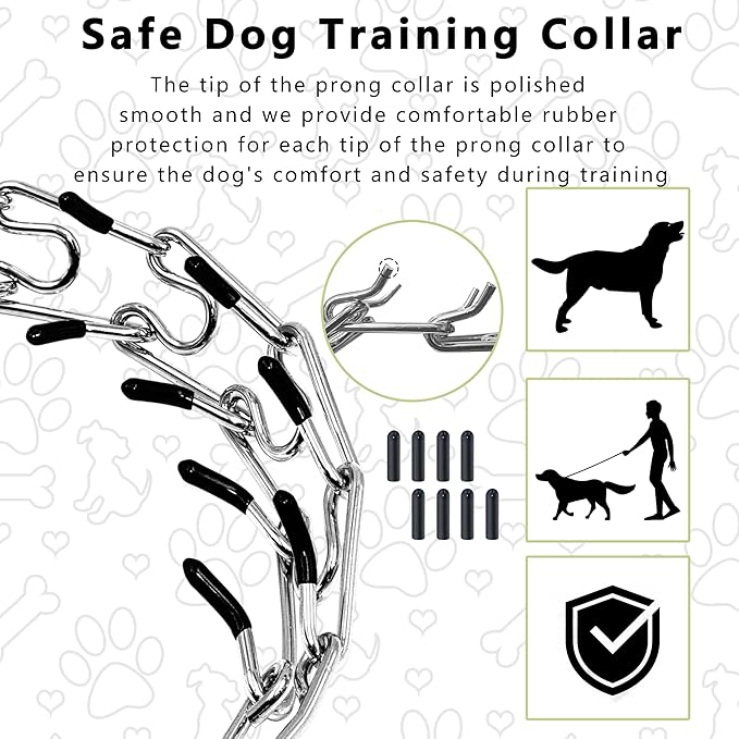 Adjustable Dog Collar, Pinch Collar for Dogs,Dog Training Collar for Small Medium Large Dogs,Metal Prong Collar with Comfort Rubber Tips (X Large, 4mm, 23.6-Inch)