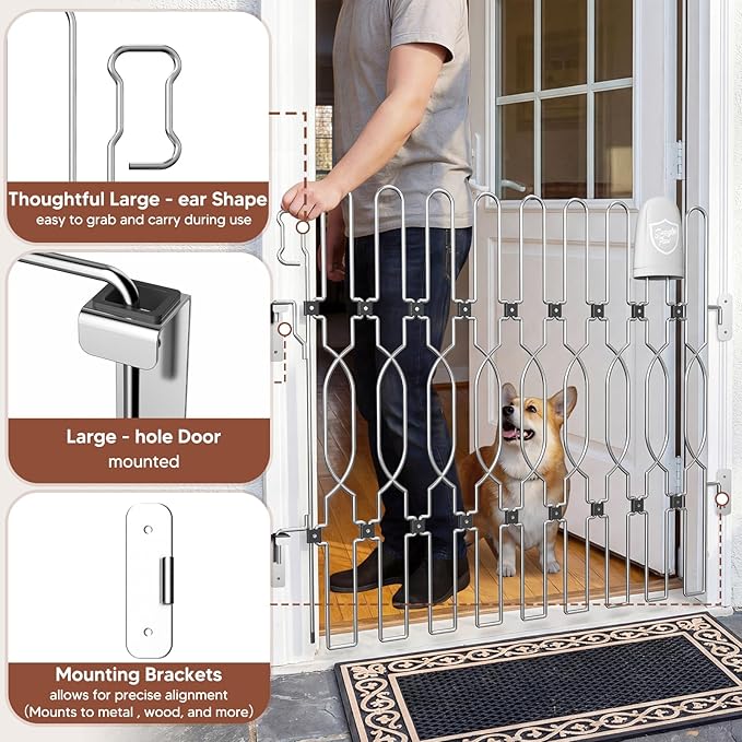 Snagle Paw Metal Retractable Door Barrier,Safety Dog Gate for Front Door,Easy Install Retractable Pet Gate for Recreational Vehicle,Doorways,40.2" Wide 35" Tall