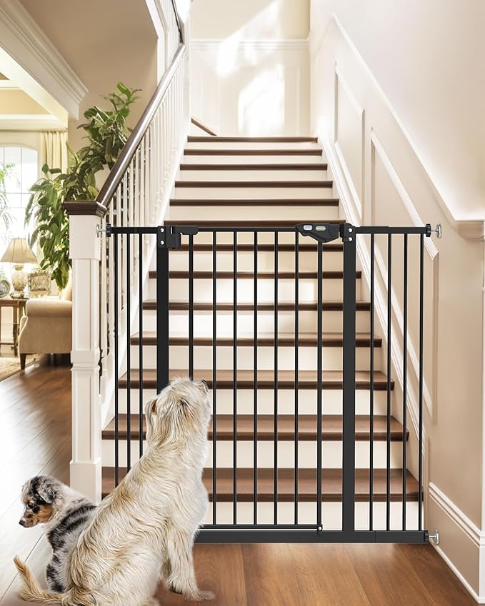 InnoTruth 36" Tall Baby Gate for Dogs, 29-39.6” Auto Close Safety Gate Crafted for Child Protection with 2.24" Slots, Dual-Lock Safety Design and Wall-Friendly, Black