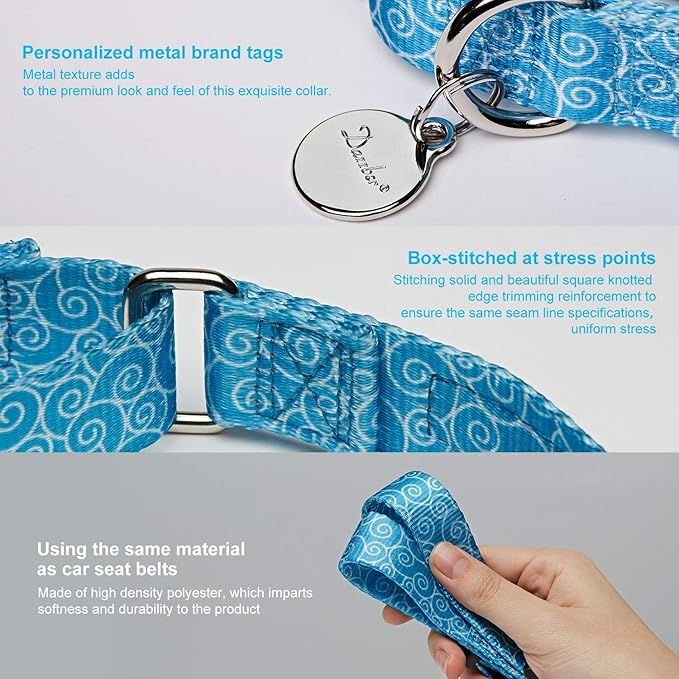 Martingale Collar Nylon Dog Collar No Pull Pet Collar Heavy Duty for Medium and Large Dogs, Adjustable 14 Inch - 21 Inch, Sky Blue