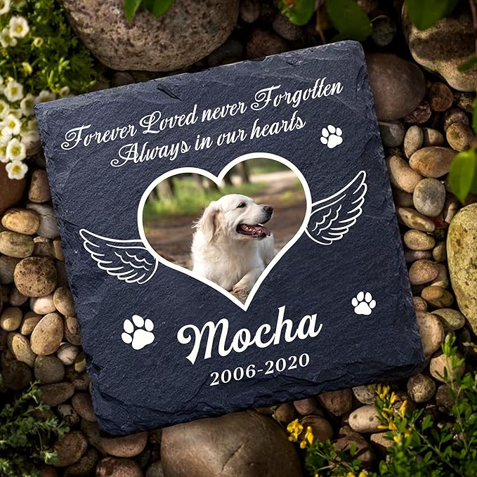 EDSG Personalized Dog Memorial Gifts for Loss of Dog Pet Memorial Gifts for Dogs Cats Memorial Stone Pet Loss Gifts Natural Slate Grave Plaque Pets Bereavement Gifts Loss of Pet Gift (Design 4)