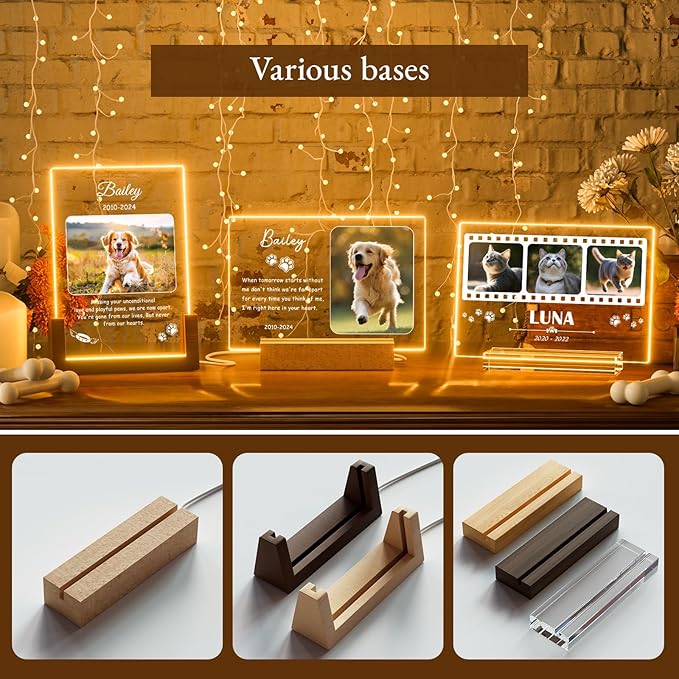 Bemaystar Personalized Pet Memorial Gifts - in Memory of Dog Night Lights, Custom Dog Memorial Gifts for Loss of Dog, Pet Loss Gifts, Memorial Plaques for Dogs, Pet Picture Frames Memorial Gifts