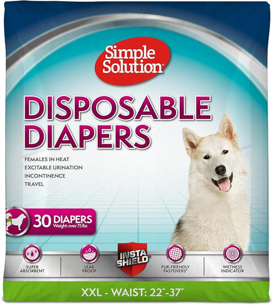 Simple Solution Dog Diapers Female, Dog Diapers, Potty Training, Super Absorbent, Breathable, Wetness Indicator for Urination, 22-37 Inch Waist, (XXL, 30ct)
