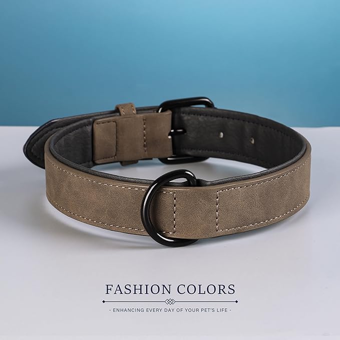 Didog Soft Padded PU Leather Dog Collar, Breathable and Adjustable Dog Collar for Large Dogs, Comfortable for Daily Walk, Brown, XL Fit Neck 18-22"(45-71 lbs)