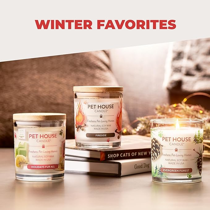 One Fur All Pet House Candle 2 Pack - Plant-Based/Soy - Clean Burning Scented, Long Lasting Pet Odor Candle for Home - Vanilla Crème Brulee