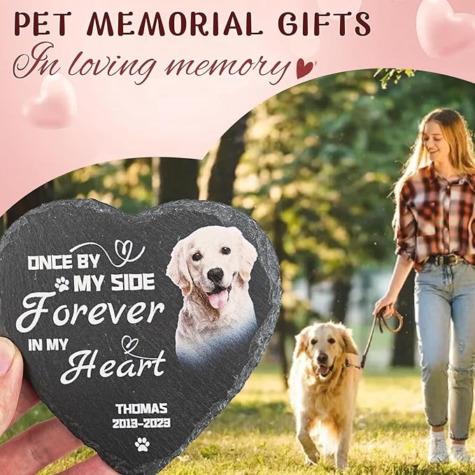 Dog Memorial Gifts for Loss of Dog, Personalized Pet Memorial Stone Plaque with Photo Name, Custom Pet Grave Headstone, Loss of Pet Sympathy Gift for Dog Cat Lovers