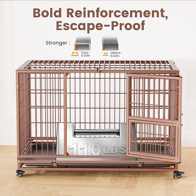 Gardner Pet 32 inch Stackable Heavy Duty Dog Crate,Indestructible Escape-Proof Dog Kennel for Small Dogs,High Anxiety Dog Cage with Upgraded Lockable Wheels，Removable Tray & Triple Door,Brown