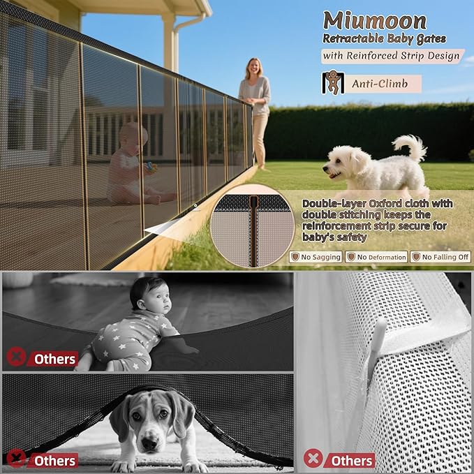 200 inch Retractable Baby Gates 42 inch Tall, Retractable Gate with Reinforced Strip Design to Prevent Crawling Through, 16 FT Outdoor Retractable Gates, Extra Wide Retractable Gate for Garage