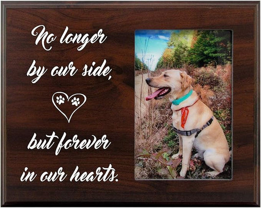 Mainely Urns 8x10 Photo Plaque - Pet Memorial Picture Frame - No Longer by Our Side, But Forever in Our Hearts - Design 1 - Sympathy Dog or Cat Gift with Heartfelt Quote