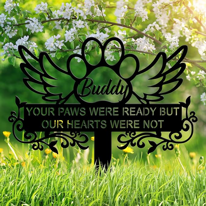 Personalized Pet Memorial Grave Marker, Custom Pet's Name Cemetery Decorations for Funerary, Metal Pet Garden Stake, Outdoor Sympathy Pet Stake Plaque Gift for Loss Dog