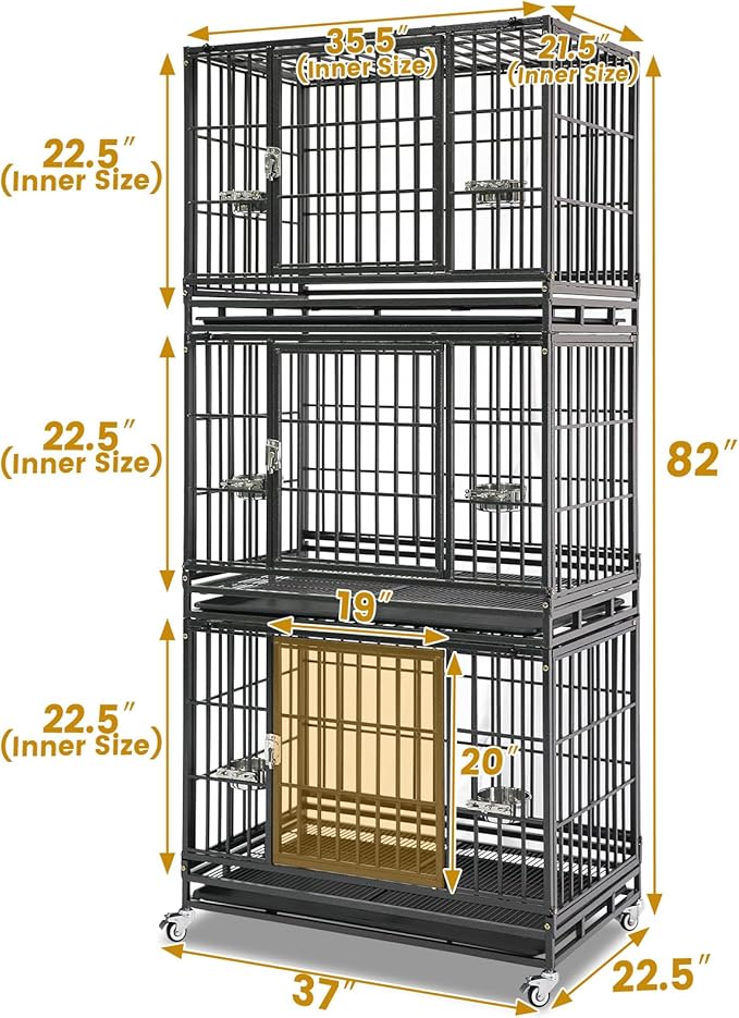 12-Pack 36 inch Stackable Heavy Duty Dog Crate, Metal Escape Proof Dogs Cage Kennel with Lockable Wheels, Removable Tray & Metal Grid, Top Access for High Anxiety Dogs Medium/Small Dogs
