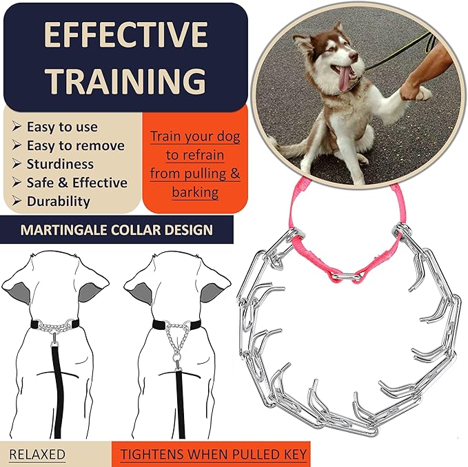 Dog Training Collar with Quick-Release Buckle, Adjustable Stainless Steel Collar for Small Medium Large Dogs (Pink, S Neck Girth 11.2"-14.5")