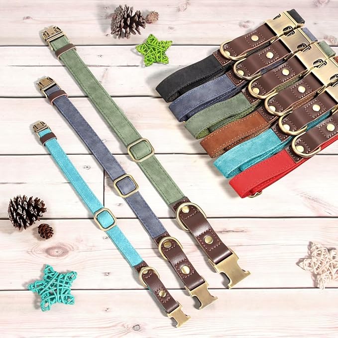 Didog Soft PU Leather Dog Collars for Small Dogs,Classic Adjustable Dog Collars with Quick Release Metal Buckle,Easy Clean and Comfortable with Nylon Lining,Red,S Neck 11-15"