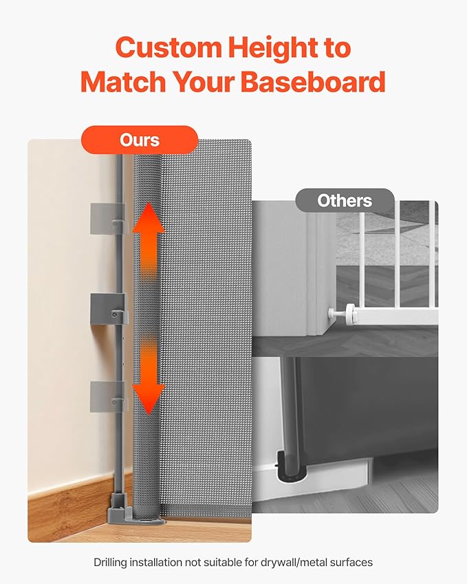 VEVOR Retractable Baby Gate, Extends to 56.3 inch Wide, 31.3 inch Tall, with Security Lock, Easy to Use, Walk Through Without Tripping, Mesh Dog Gate for Stairs, Hallways, Indoor/Outdoor, Gray