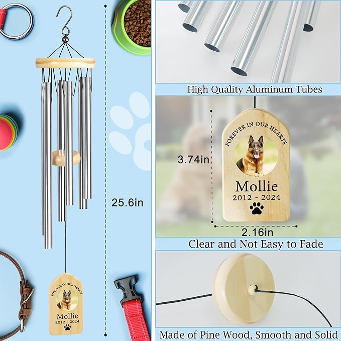 Pet Memorial Wind Chime, Pet Loss Gifts, Pet Memorial Gifts for Dogs, Dog Memorial Gifts for Loss of Dog, Loss of Dog Sympathy Gift, Dog Remembrance Gift, in Memory of Dog Cat - Forever in Our Hearts