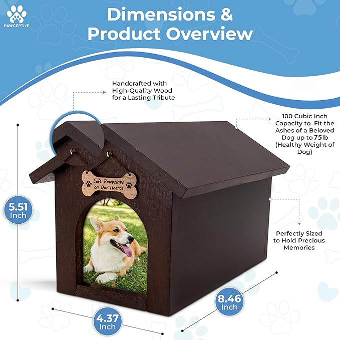 Dog Urns for Ashes, Pet Memory Box Keepsake with Photo Display and Dog Tag Hook, Personalized Pet Urns for Dogs as a Perfect Dog Memorial or pet Remembrance Gift