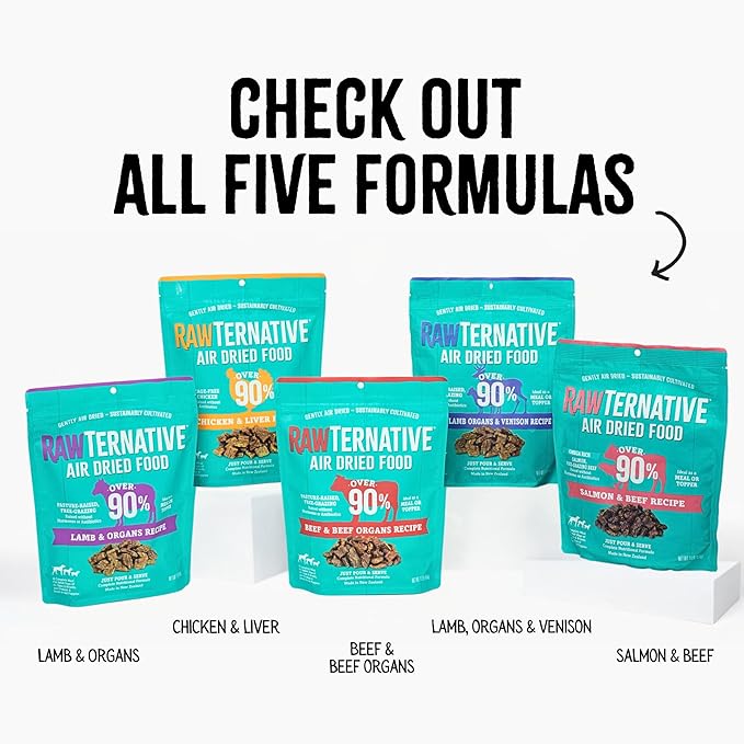 RawTernative Air Dried Dog Food, High Protein, Over 90% Real Lamb, Organs, & Venison + New Zealand Green Mussels, Complete Meal or Topper, Grain Free, Gluten Free, Non GMO, (5 lb Bag)
