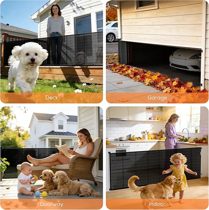 Retractable Baby Gate for Stairs, 48" Tall X 200" Wide Mesh Dog Gate Indoor, Child Gate for Doorways, Hallways, Deck, Indoor Outdoor Pet Baby Safety Essentials for Home, Black