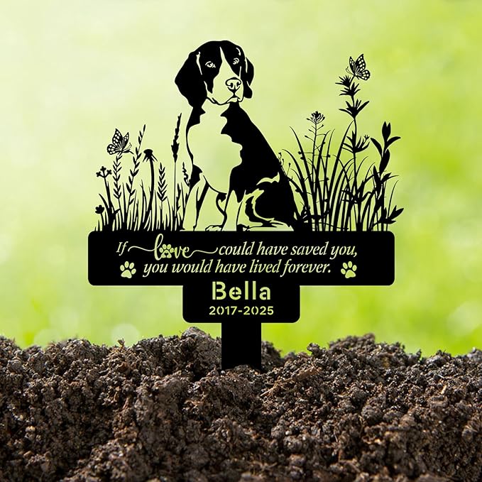 Custom Beagle Dog Memorial Stake – Personalized Pet Grave Marker Tombstone for Beagle Dog, Outdoor Garden Metal Sign, Beagle Dog Remembrance Plaque, Pet Beagle Dog Loss Gifts