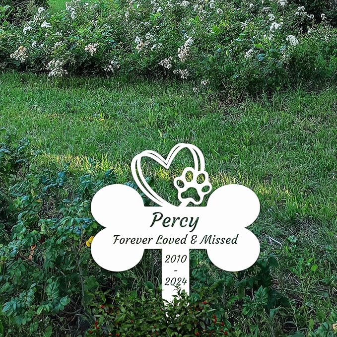 Personalized Dog Memorial Garden Stake, Custom Dog Memorial Grave Marker Cross, Metal Plaque Stake Outdoor, Dog Paw Bone Memorial Cross Pet Memorial Stake for Flowerpot Yard Lawn