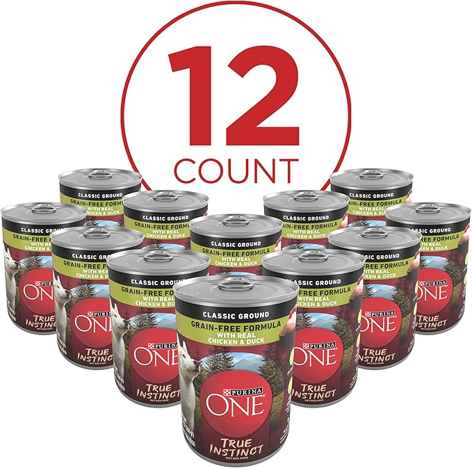 Purina ONE Wet Dog Food True Instinct Classic Ground Grain-Free Formula With Real Chicken and Duck High Protein Dog Food - (Pack of 12) 13 oz. Cans