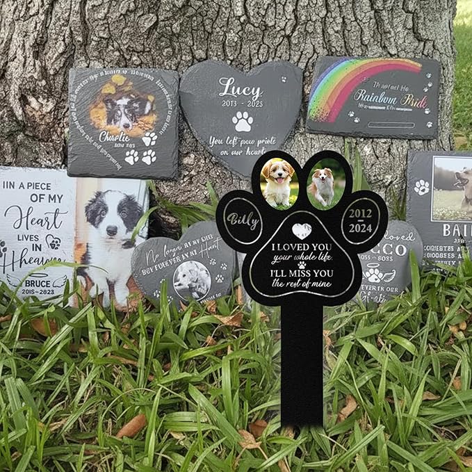 Custom Dog Grave Markers Outdoor, Personalized Pet Grave Marker Dog Memorial with Photo and Name, Outdoor Weatherproof Pet Cemetery Sign, Personalized Dog Memorial Gifts for Loss of Dog