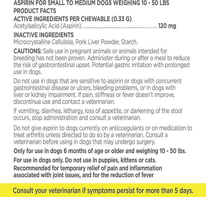 Vetality Canine Aspirin for Dogs | Fast Pain Relief | Small to Medium Dogs | Liver Flavor | 75 Chewable Tablets