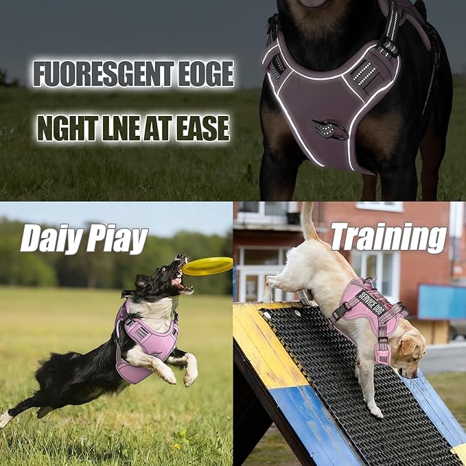 Service Dog Tactical Vest Harness and Leash Set Medium Sized Dog Emotional Support- Tactical Dog Harness Training Collar with Name (Pink, L)