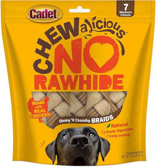 Cadet Chewalicious Chewy 'N Crunchy Braid Dog Treats, Limited Ingredient, Rawhide-Free, Long-Lasting Chews for Dogs Made with Real Chicken, 7 Count