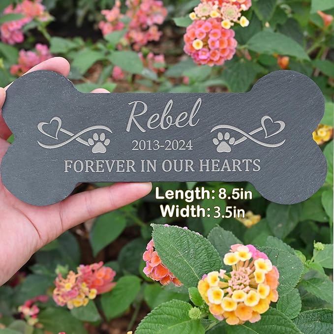 Dog Memorial Gifts for Loss of Dog, Pet Memorial Stone, Pet Memorial Gifts for Dogs, Loss of Dog Sympathy Gift, Dog Bereavement Gifts, Pet Loss Gifts - Forever in Our Hearts Bone