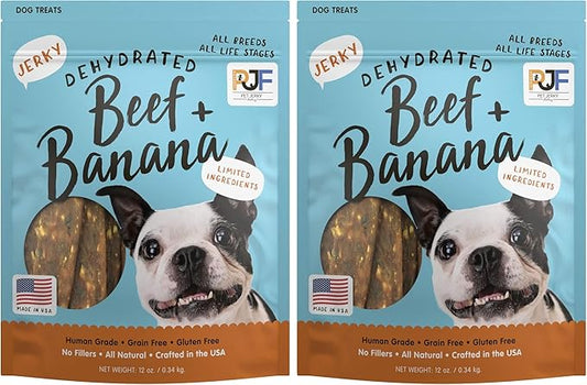 PET JERKY FACTORY Premium Beef and Banana 12 oz. Dog Jerky Treats | 100% Human Grade | USA Made-| High Protein-| Grain Free-| Limited Ingredients-| No Filler-| BHA-BHT Free-| Soft-Tender,(Pack of 2)